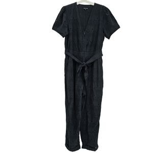 Whistles Womans size 8 Zoe Eyelet Jumpsuit Zip Front Tie Waist Navy Blue NWOT